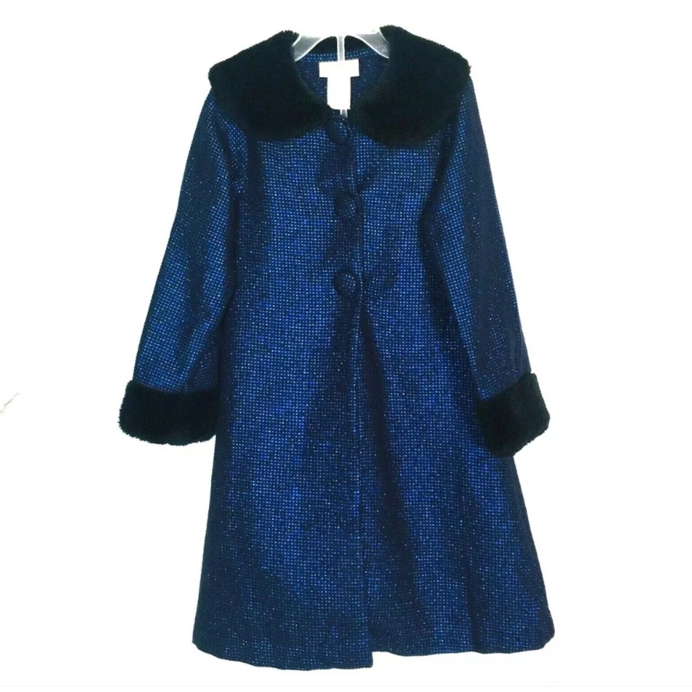 Jenny & Me Girls Blue Long Jacket Dress Faux Fur